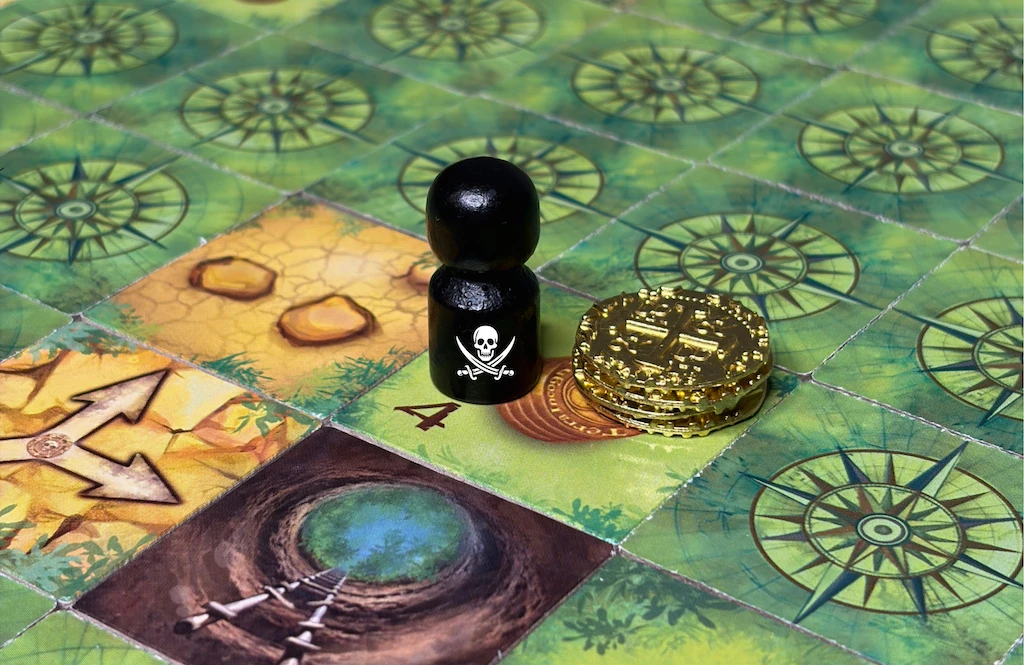 Pirate discovering and collecting treasure on the island in Terra Incognita