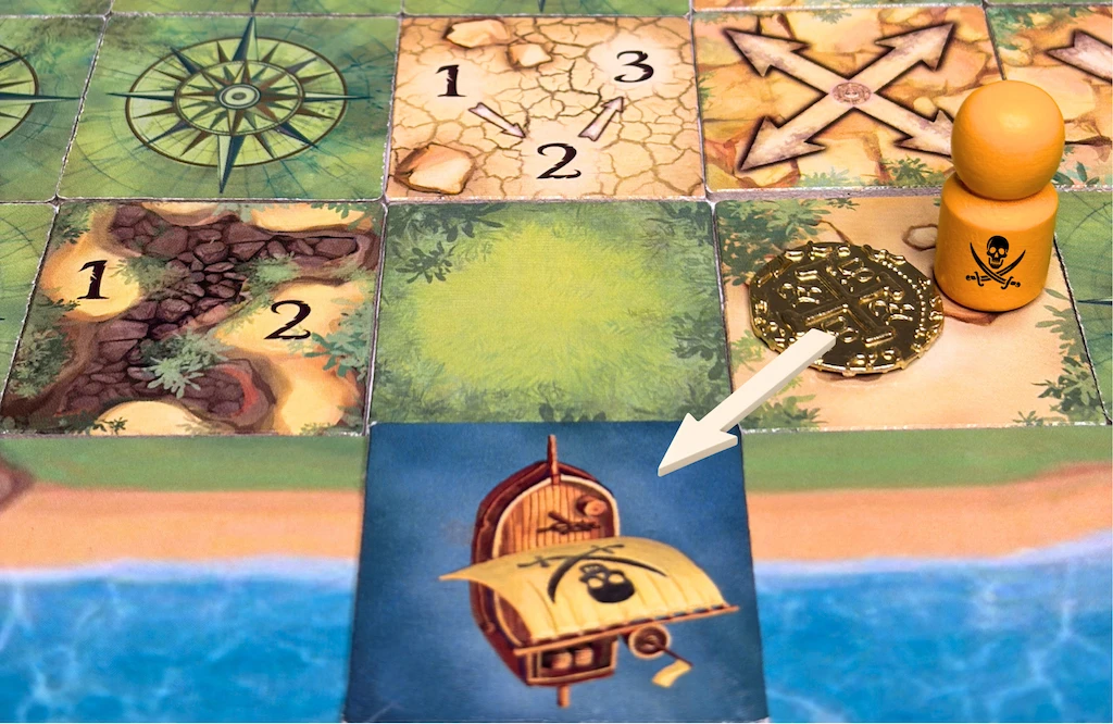 Pirates bringing treasure back to the ship to score in Terra Incognita Pirate Board Game